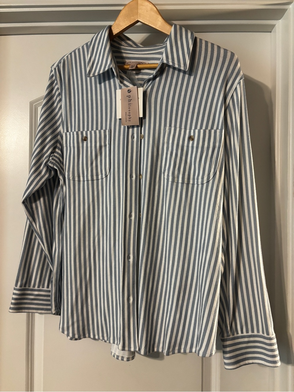 Philosophy Women’s Blue & White Vertical Stripe Button-Down Shirt